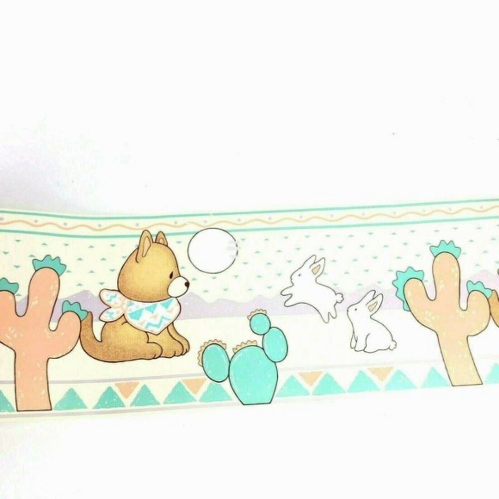 Yippie Coyote western boarder wallpaper cactus coyote 9"x24' unopened roll.